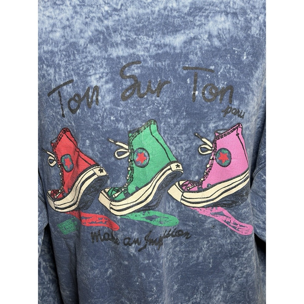 VTG 90s Ton Sur Ton Acid Wash Distressed Graphic Sweatshirt Sneakers L XL C48" - Picture 10 of 11
